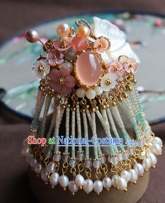 Chinese Ancient Handmade Classical Pearls Shell Hair Claw Hair Accessories Hanfu Hairpins for Women