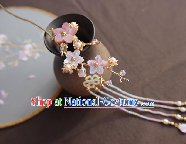 Chinese Ancient Handmade Classical Pink Shell Flowers Hair Clip Hair Accessories Hanfu Hairpins for Women