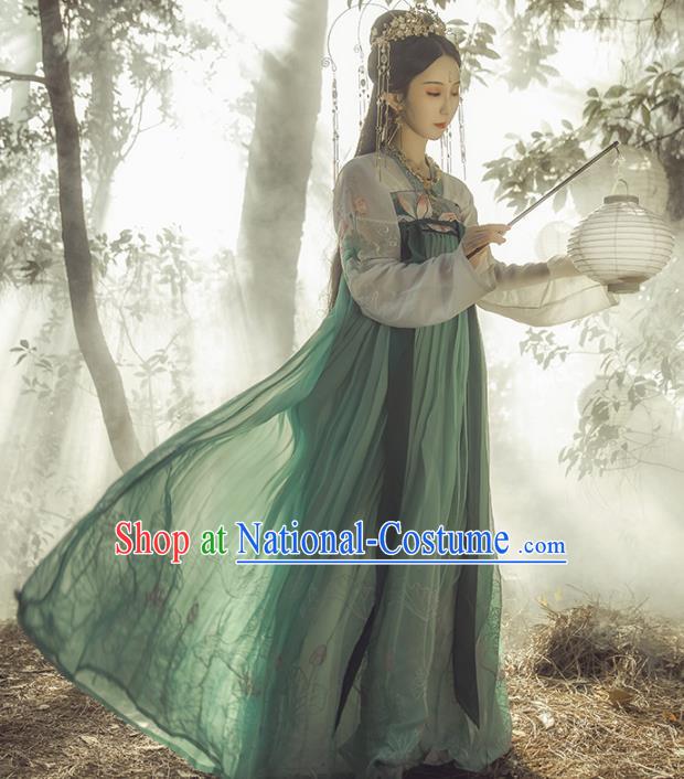 Chinese Ancient Princess Costume Traditional Tang Dynasty Imperial Consort Embroidered Green Hanfu Dress for Women