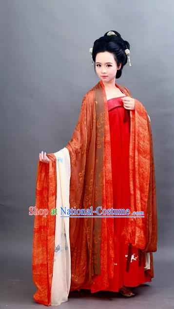 Chinese Ancient Imperial Consort Costume Traditional Tang Dynasty Imperial Concubine Yang Embroidered Hanfu Dress for Women