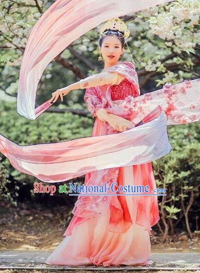 Chinese Ancient Palace Lady Dance Costume Traditional Tang Dynasty Imperial Concubine Embroidered Hanfu Dress for Women