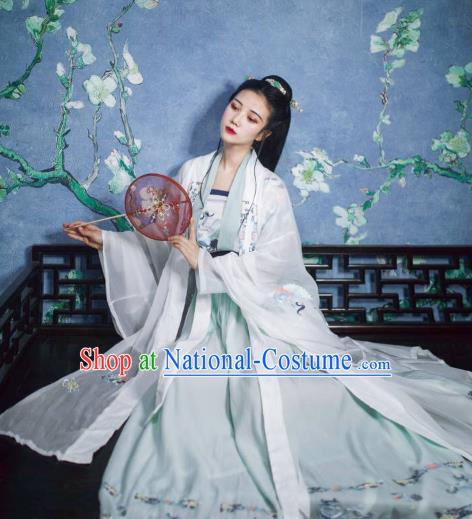 Chinese Ancient Fairy Palace Lady Costume Traditional Jin Dynasty Princess Embroidered Hanfu Dress for Women