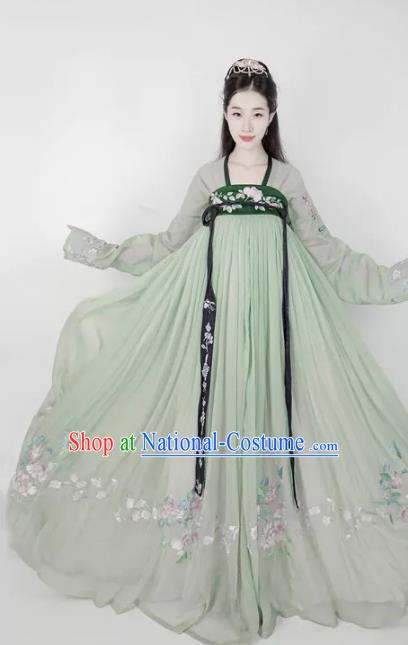 Chinese Ancient Fairy Costume Traditional Tang Dynasty Princess Embroidered Green Hanfu Dress for Women