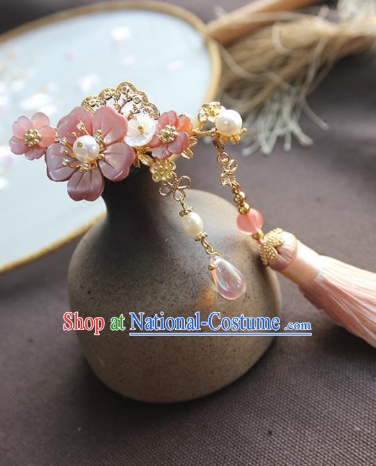 Chinese Ancient Handmade Pink Tassel Hair Stick Classical Hair Accessories Hanfu Hairpins for Women