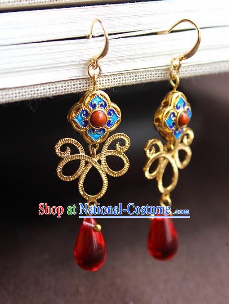 Chinese Ancient Handmade Classical Accessories Hanfu Cloisonne Tassel Earrings for Women