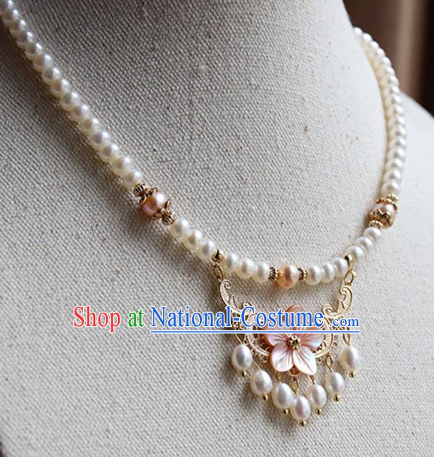 Chinese Ancient Handmade Classical Accessories Hanfu Pearls Tassel Necklace for Women