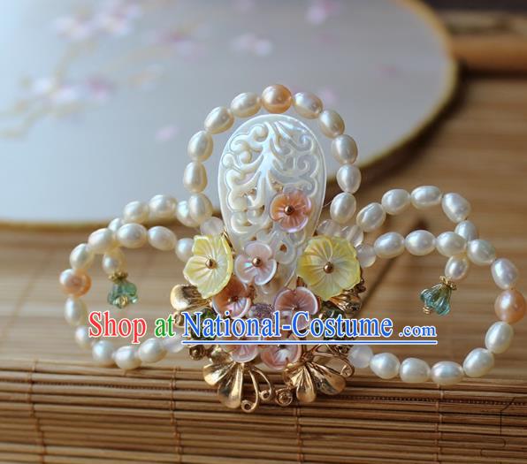 Chinese Ancient Handmade Pearls Hair Clip Classical Hair Accessories Hanfu Shell Hairpins for Women