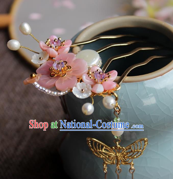 Chinese Ancient Handmade Pearls Hair Comb Classical Hair Accessories Hanfu Shell Hairpins for Women