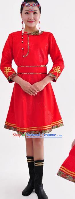 Chinese Mongol Nationality Costume Red Mongolian Robe Traditional Mongolian Minority Dress for Women