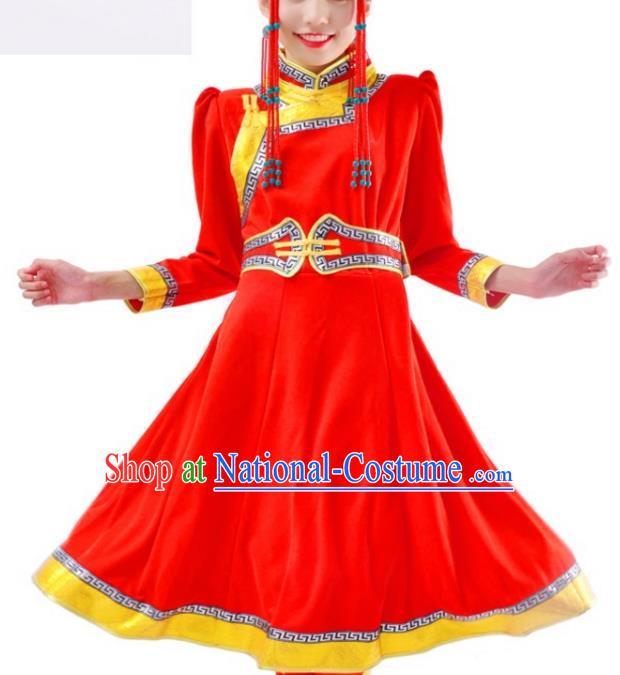 Chinese Mongol Nationality Red Costume Traditional Mongolian Minority Dress for Women