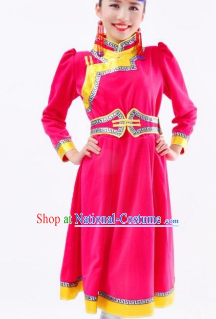 Chinese Mongol Nationality Rosy Costume Traditional Mongolian Minority Dress for Women