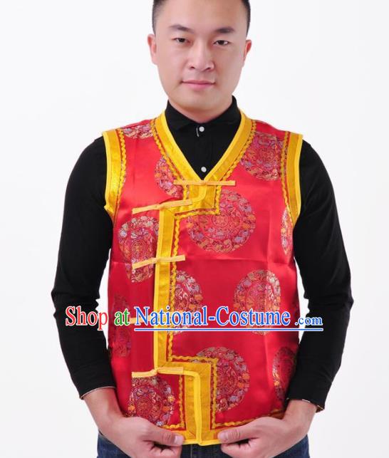 Chinese Mongol Nationality Costume Mongolian Red Vest Traditional Mongolian Minority Folk Dance Clothing for Men