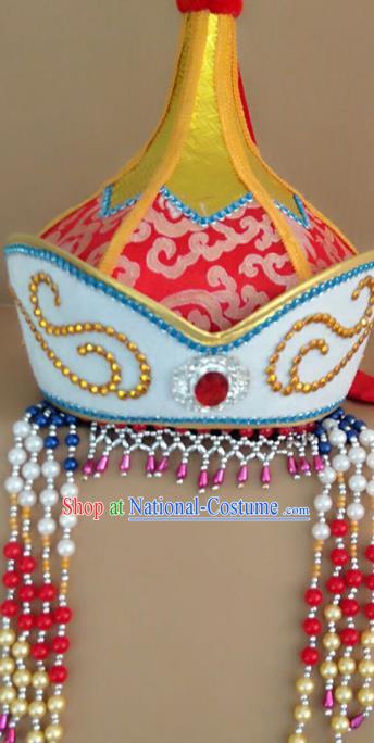 Chinese Handmade Mongol Nationality Wedding Hats Hair Accessories Mongolian Princess Red Hats for Women