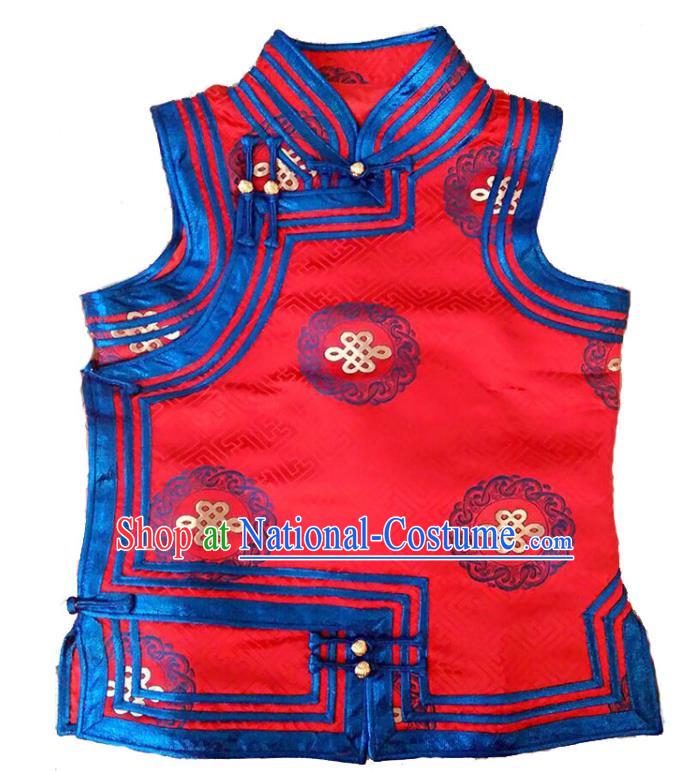 Chinese Mongol Nationality Red Vest Costume Traditional Mongolian Minority Dress for Women