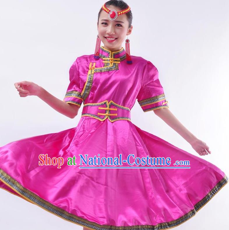 Chinese Mongol Nationality Costume Rosy Dress Traditional Mongolian Minority Clothing for Women