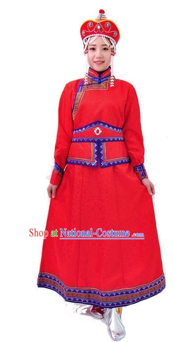 Chinese Mongol Nationality Costume Wedding Red Dress Traditional Mongolian Minority Clothing for Women