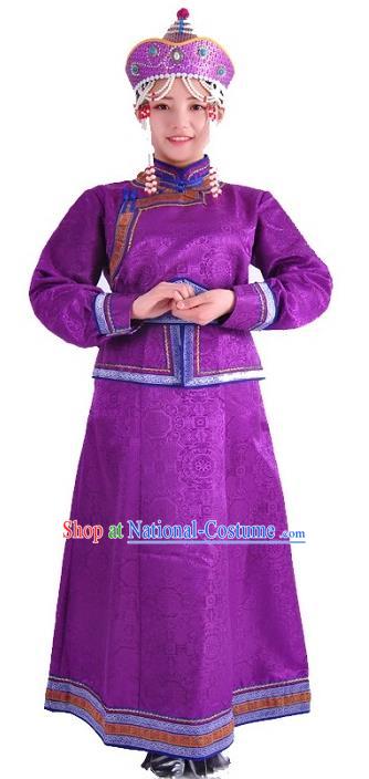 Chinese Mongol Nationality Costume Wedding Purple Dress Traditional Mongolian Minority Clothing for Women