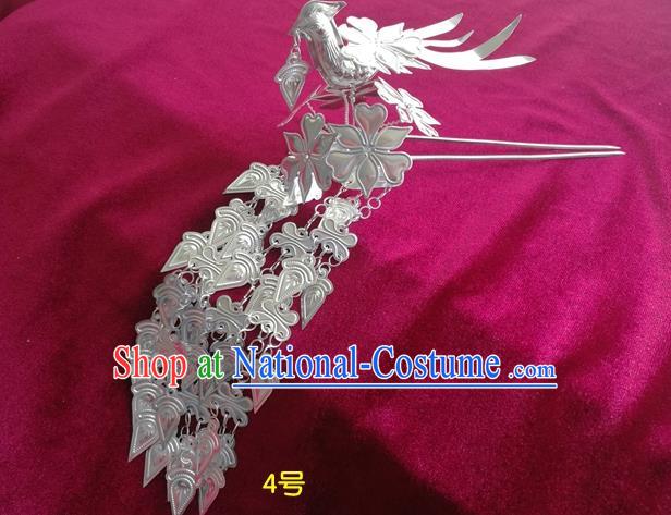 Chinese Traditional Miao Nationality Hair Accessories, Hmong Sliver Long Tassel Hairpins Headwear for Women