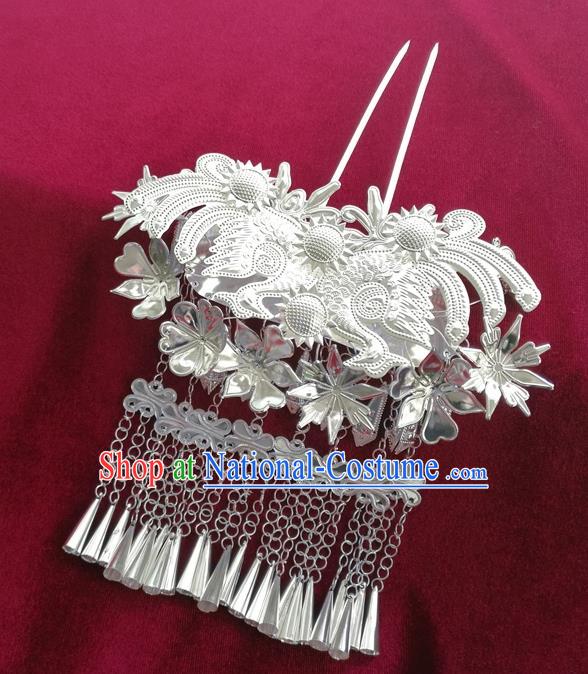 Chinese Traditional Miao Nationality Hair Accessories, Hmong Sliver Bells Tassel Hairpins Headwear for Women