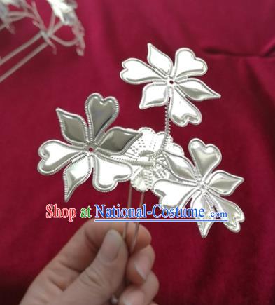 Chinese Traditional Miao Nationality Hair Accessories, Hmong Sliver Flowers Hairpins Headwear for Women