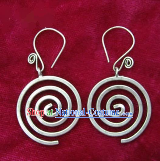 Chinese Handmade Miao Nationality Accessories Hmong Sliver Earrings for Women