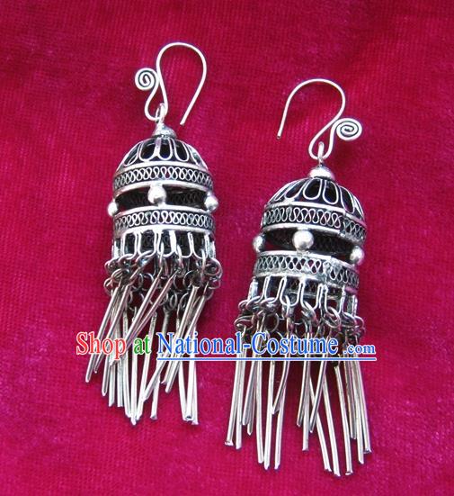 Chinese Handmade Miao Nationality Jewelry Accessories Hmong Sliver Earrings for Women