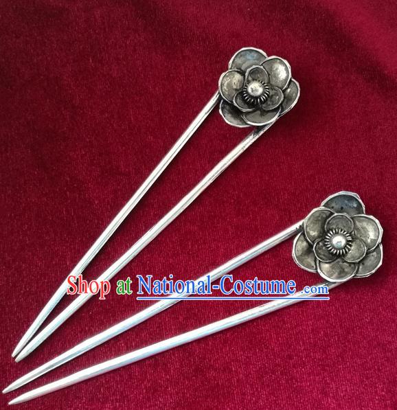 Chinese Traditional Miao Nationality Hair Accessories Hair Clip, Hmong Sliver Hairpins Headwear for Women