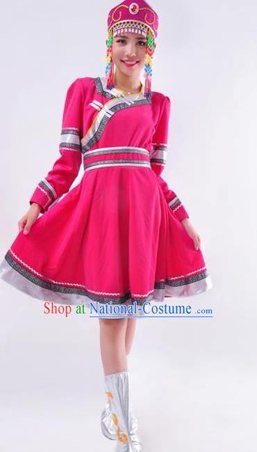 Chinese Mongol Nationality Folk Dance Costume Traditional Minority Rosy Mongolian Dress for Women