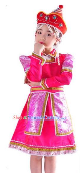 Chinese Mongol Nationality Folk Dance Costume Traditional Mongolian Minority Pink Mongolian Robe for Kids