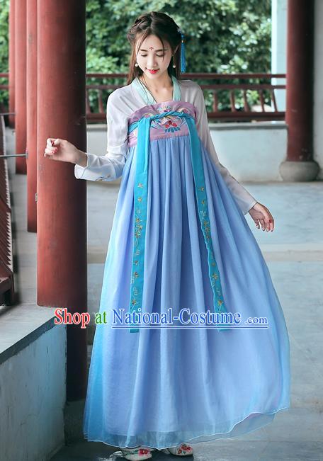 Ancient Chinese Las Meninas Costume Tang Dynasty Court Maid Embroidered Hanfu Dress for Women