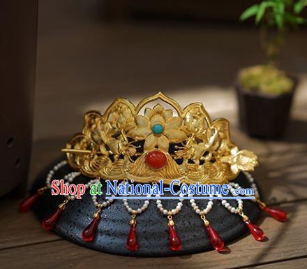 Chinese Ancient Handmade Lotus Hair Coronet Classical Hair Accessories Hanfu Hairpins for Women