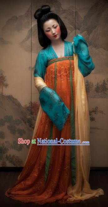 Chinese Ancient Imperial Consort Embroidered Costume Traditional Tang Dynasty Maidenform Hanfu Dress for Women