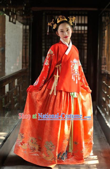 Chinese Ancient Bride Embroidered Costume Traditional Ming Dynasty Wedding Hanfu Dress for Women