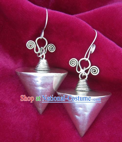 Chinese Handmade Miao Nationality Sliver Jewelry Accessories Hmong Cone Earrings for Women