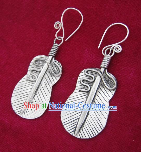 Chinese Handmade Miao Nationality Sliver Jewelry Accessories Hmong Palm-leaf Fan Earrings for Women