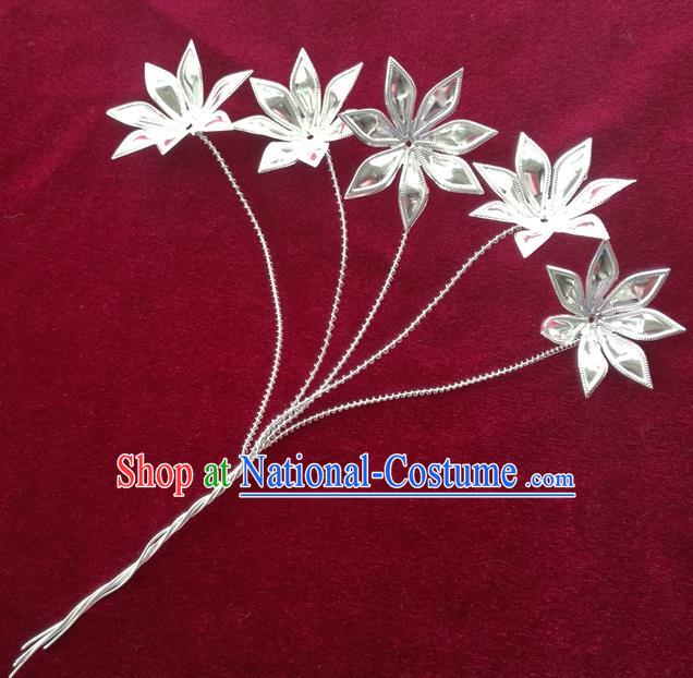 Chinese Traditional Miao Nationality Hair Accessories Hmong Sliver Flowers Hairpins Headwear for Women