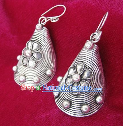 Chinese Handmade Miao Nationality Sliver Jewelry Accessories Hmong Earrings for Women