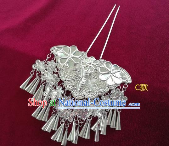 Chinese Traditional Miao Nationality Hair Accessories Hmong Sliver Bells Tassel Butterfly Hairpins for Women