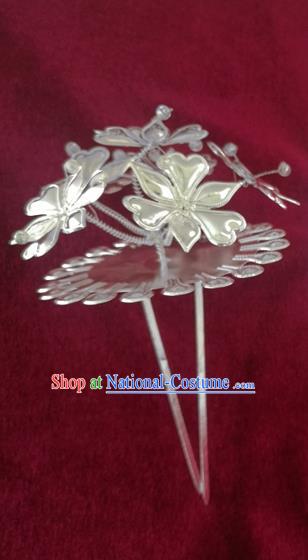 Chinese Traditional Miao Nationality Hair Accessories Hanfu Sliver Flowers Hairpins for Women