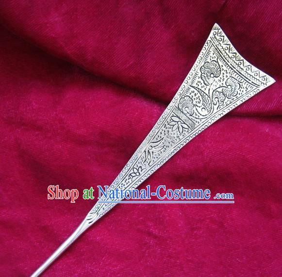 Chinese Traditional Miao Nationality Hair Accessories Hanfu Carving Sliver Hairpins for Women