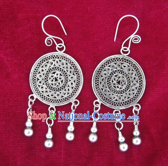 Chinese Handmade Miao Nationality Jewelry Accessories Hmong Sliver Earrings for Women