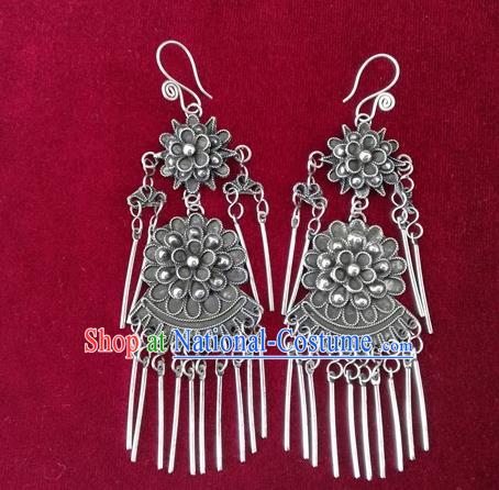 Chinese Handmade Miao Nationality Jewelry Accessories Hmong Sliver Flowers Earrings for Women