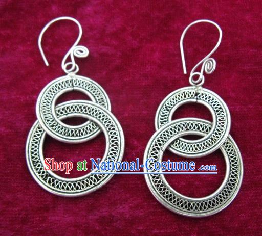 Chinese Handmade Miao Nationality Sliver Earbob Jewelry Accessories Hmong Earrings for Women