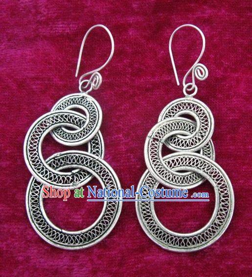 Chinese Handmade Miao Nationality Earbob Jewelry Accessories Hmong Sliver Earrings for Women