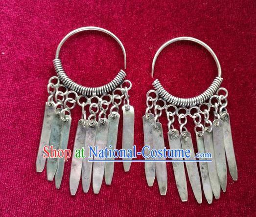 Chinese Handmade Miao Nationality Jewelry Accessories Sliver Tassel Earbob Hmong Earrings for Women