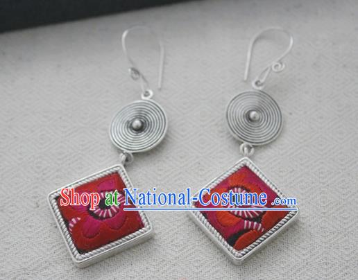 Chinese Handmade Miao Nationality Jewelry Accessories Embroidered Earbob Hmong Earrings for Women