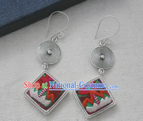 Chinese Handmade Miao Nationality Embroidered Jewelry Accessories Earbob Hmong Earrings for Women