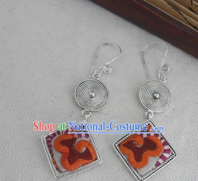 Chinese Handmade Miao Nationality Jewelry Accessories Embroidered Orange Earbob Hmong Earrings for Women