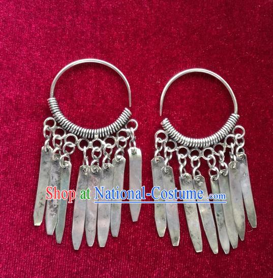 Chinese Handmade Miao Nationality Jewelry Accessories Hmong Sliver Earrings for Women