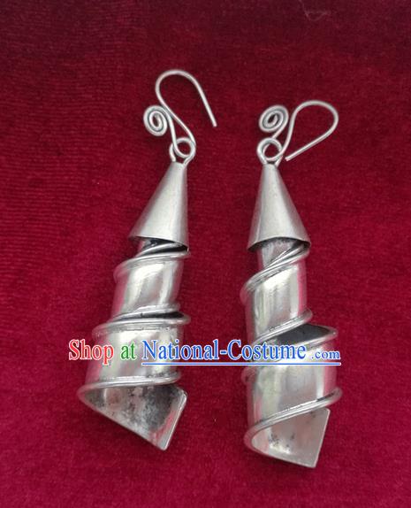 Chinese Handmade Miao Nationality Jewelry Accessories Hmong Bride Sliver Earrings for Women